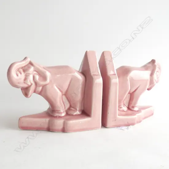 A pair of Art Deco cubist pink elephant Bookends,